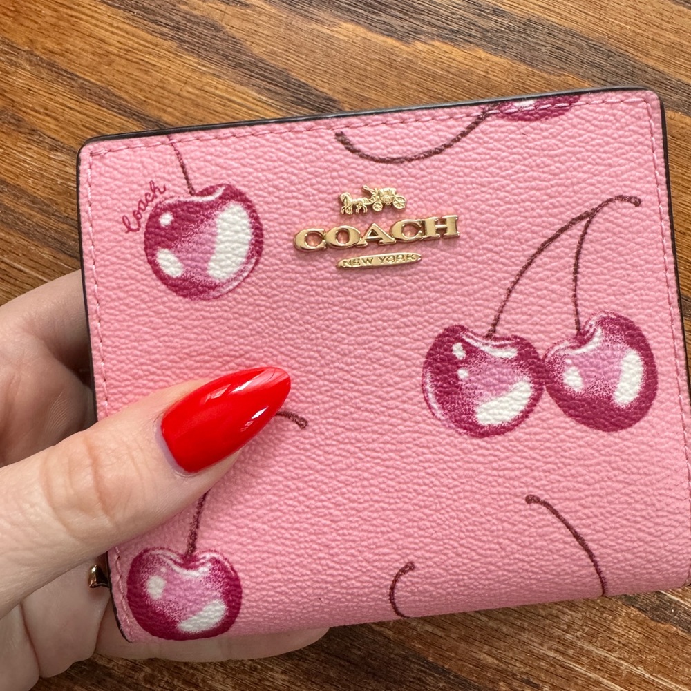 NWT Coach cherry print snap wallet